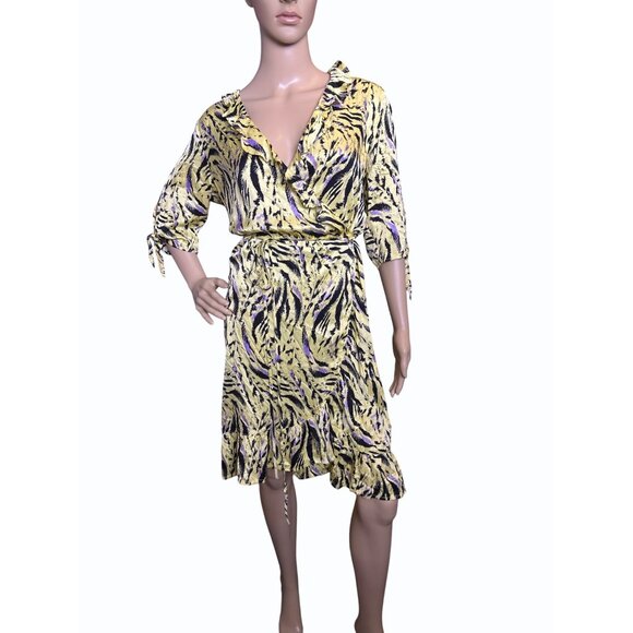 NWT‎ ESQUALO Wrap Dress Zebra Print Yellow Black  Size 8, Ruffle Feminine - Picture 3 of 16